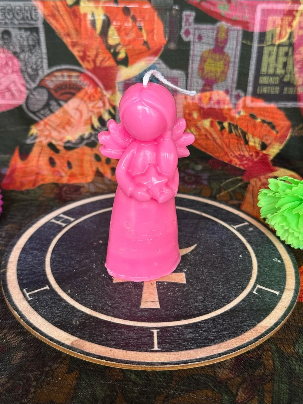 Handmade Pink Angel Candle with Star – Spiritual Decor